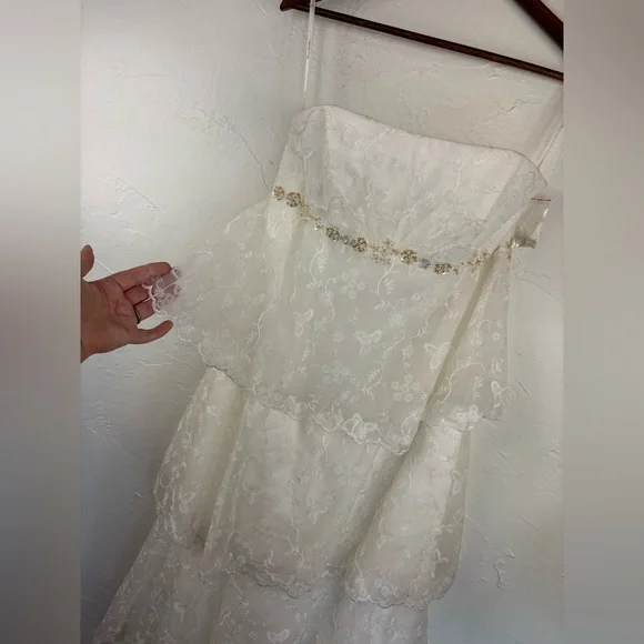 WTOO BRIDES by WATTERS $1100 Strapless Lace DressStella Tiered Train NEW 8